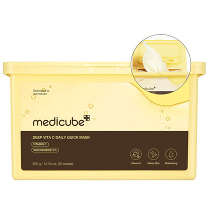 Medicube Deep Vita C Daily Quick 30 Sheet Masks - Vegan Certified Korean Face Masks
