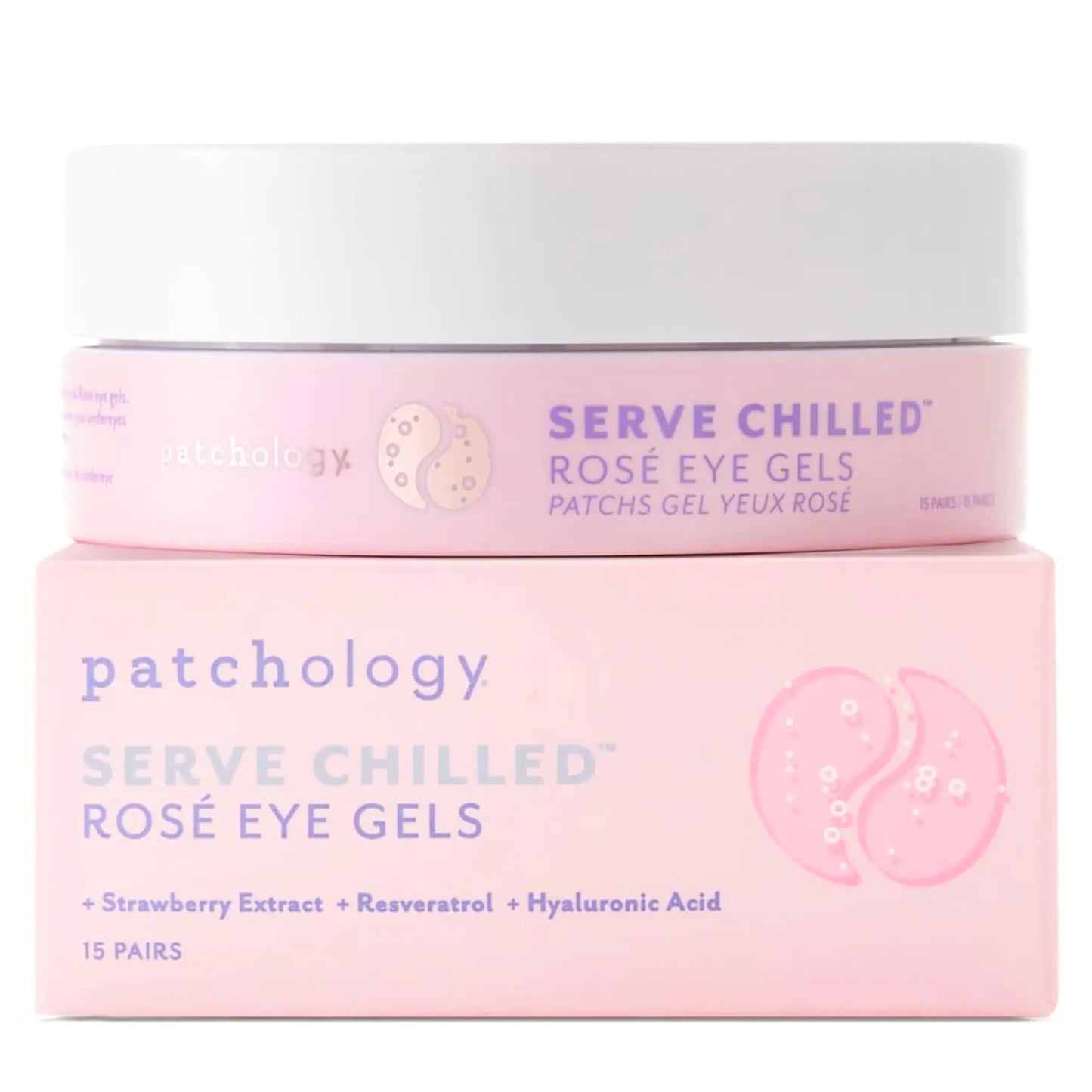 Patchology Serve Chilled Rosé Eye Gels - Eye Patches for Puffy eyes & Dark Circles (15 Pairs/Jar)